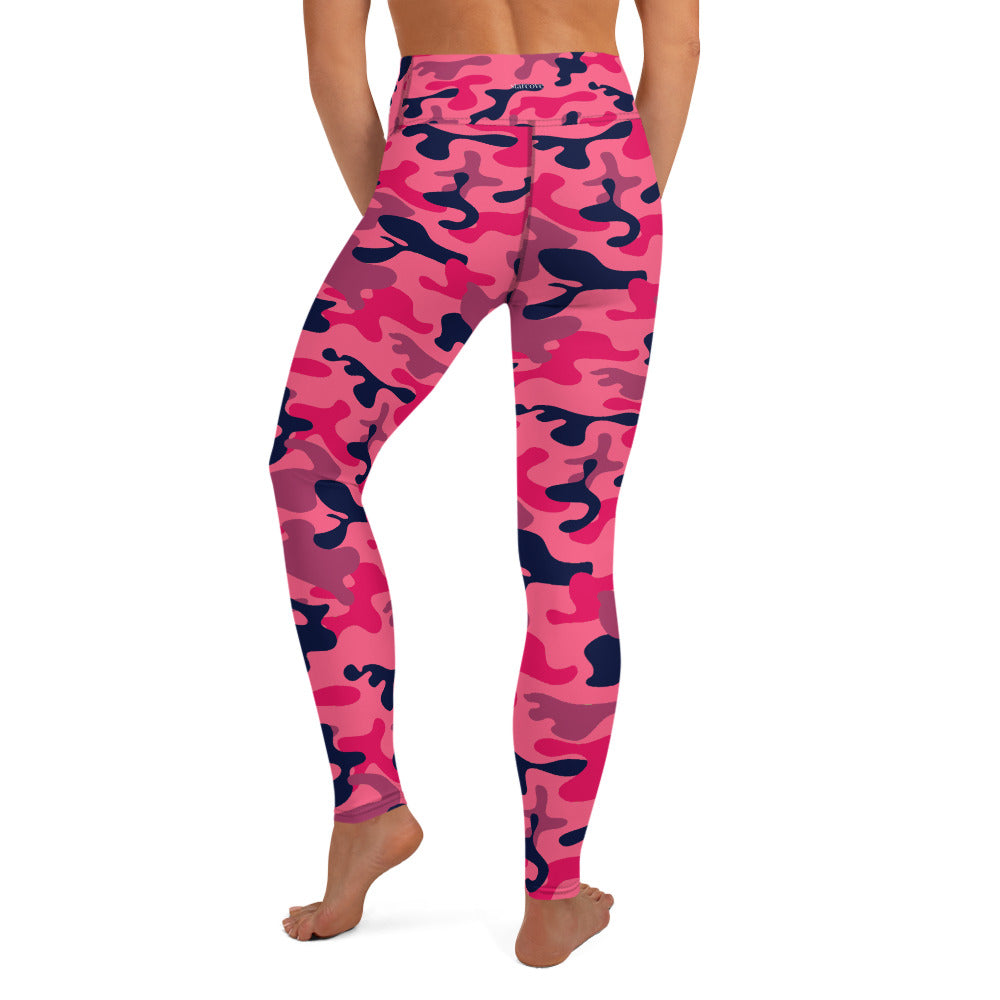 Fuchsia Pink Camouflage Workout Pants, Yoga Leggings For Women Camo High Rise Waist Tights Printed Cute Graphic Gym Activewear Starcove Fashion