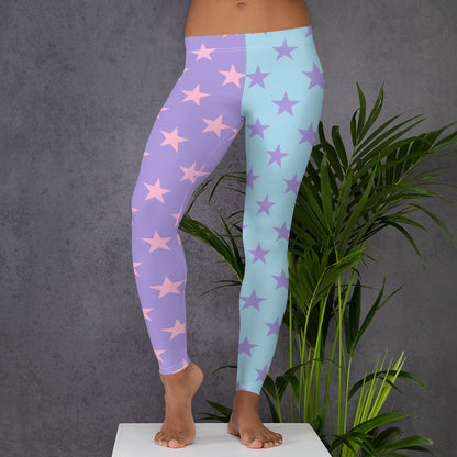 Star Leggings, Color Block Pastel Purple Blue Pink Workout Party Gym Yoga Pants Starcove Fashion