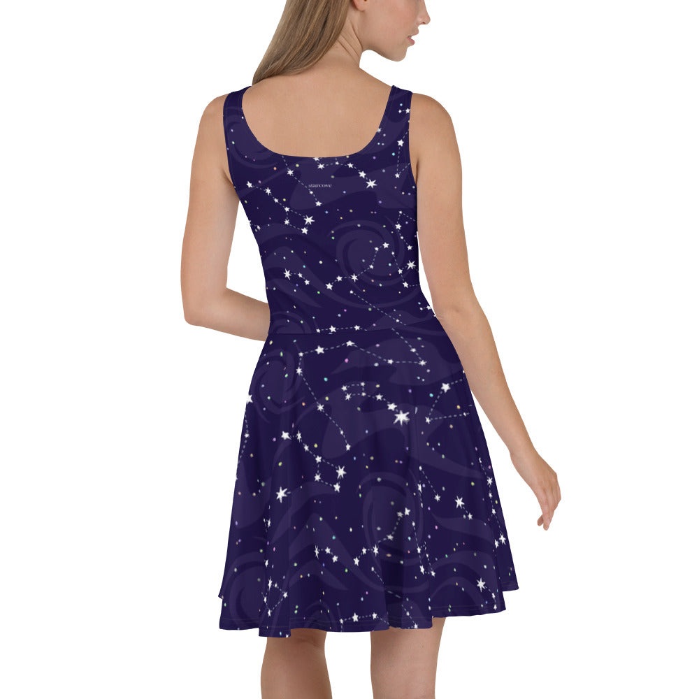 Starry Night Skater Dress, Blue Navy Galaxy Constellation Space Stars Cute Festival Party Tank Dresses Summer Alternative Clothing Celestial Starcove Fashion