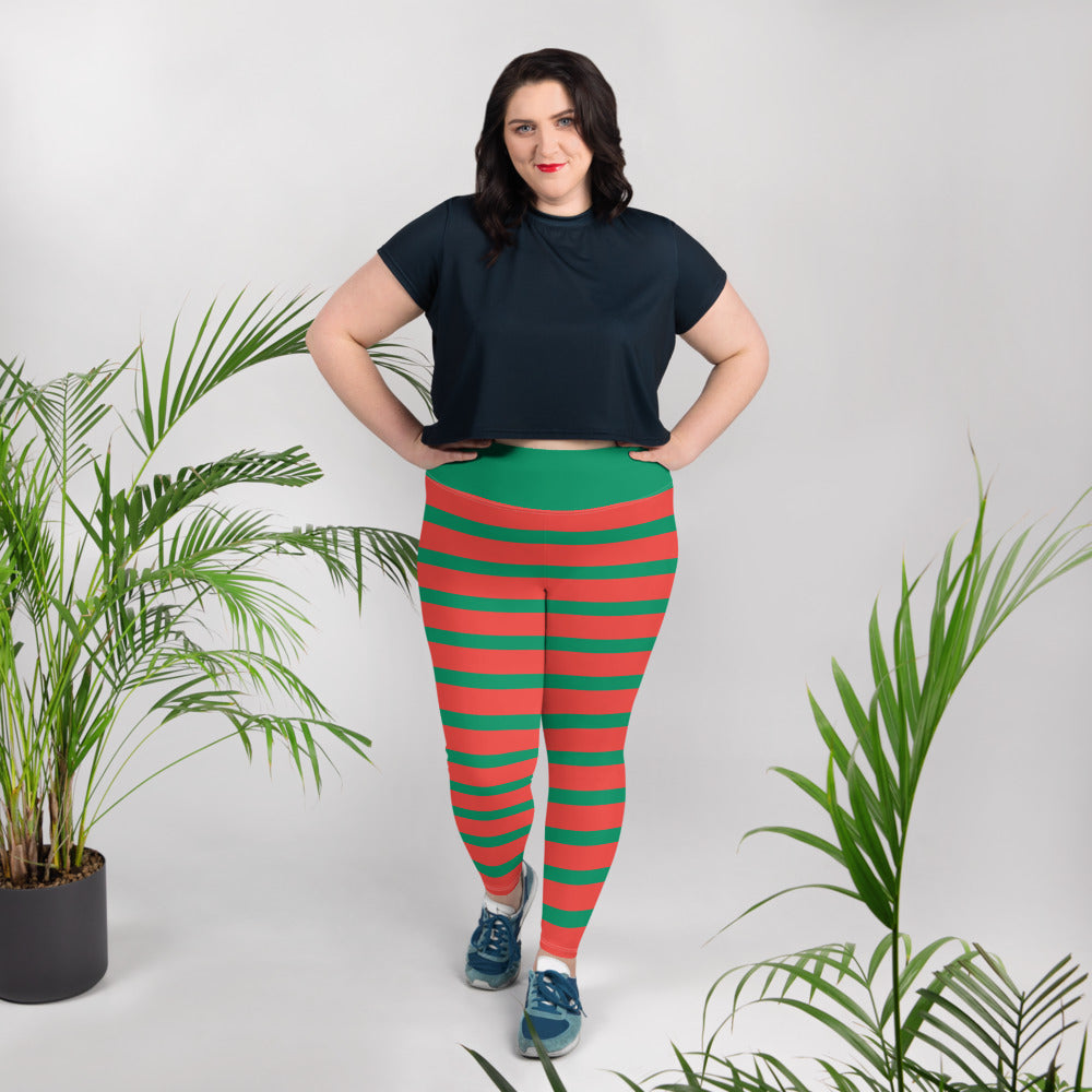 Plus Size Leggings, Elf Christmas Leggings for Women, Red Green Stripe –  Starcove Fashion