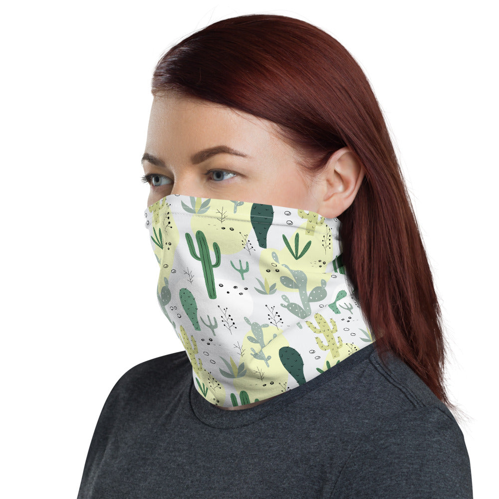 Cactus Face Mask Neck gaiter, Succulent Print White Fabric Shield Mouth Cover Fashion Half Headband Washable Scarf Bandanna Starcove Fashion
