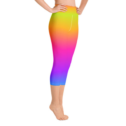 Rainbow Leggings, Tie Dye Yellow Purple Ombre, Yoga Pants, Printed Colorful Pop Art, workout Women leggings, High Waist Capri with Pocket Starcove Fashion