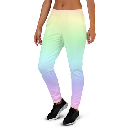 Pastel Rainbow Women's Joggers Sweatpants, Fleece Pink Colorful Fun Gradient Ombre Dip Dye Cotton Pants Starcove Fashion