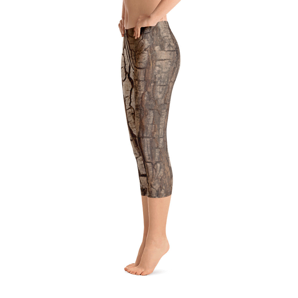 Tree Bark Print Leggings, Nature Hunting Wood Print Camouflage, Forest Costumes Cosplay, Workout Capri Leggings Starcove Fashion