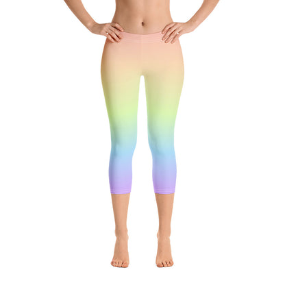 Pastel Rainbow Leggings, Tie Dye Leggings, Pastel Yoga Pants, Ombre Printed Leggings, Colorful Leggings for Women, Cropped workout Capri Leggings Starcove Fashion