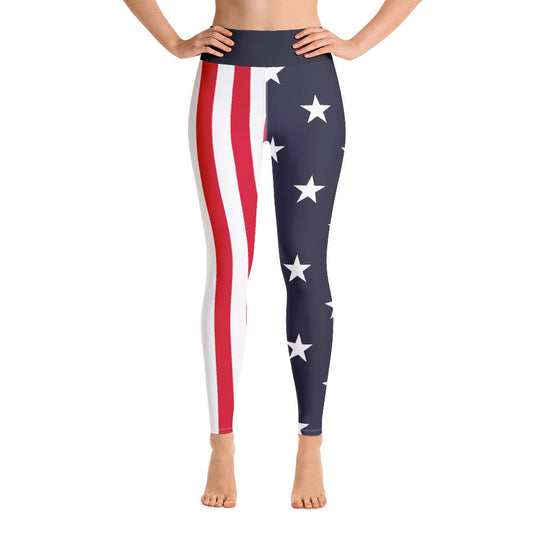 American Flag Leggings, Red, White & Blue, Printed Patriotic America Stars and Stripes, Made in USA Yoga High Waist Leggings Starcove Fashion