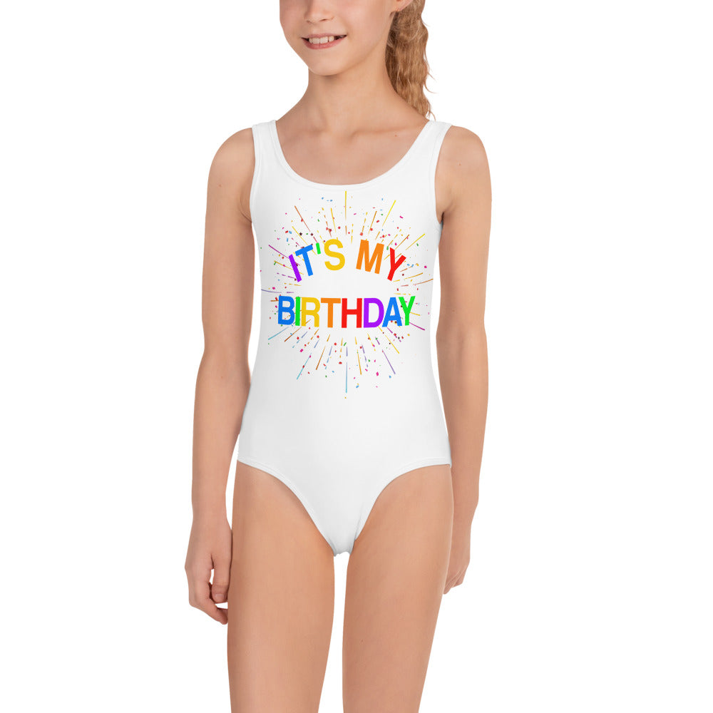 It's My Birthday Girls One Piece Swimsuit, Colorful Rainbow Burst Toddler Kids Girl White Bathing Suit Baby Pool Beach Party Swim Suit Swimwear Starcove Fashion