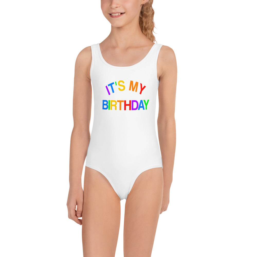 It's My Birthday Girls One Piece Swimsuit, Colorful Rainbow Toddler Kids Girl White Bathing Suit Kids Baby Pool Beach Party Swim Suit Swimwear Starcove Fashion