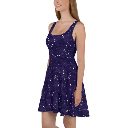 Starry Night Skater Dress, Blue Navy Galaxy Constellation Space Stars Cute Festival Party Tank Dresses Summer Alternative Clothing Celestial Starcove Fashion