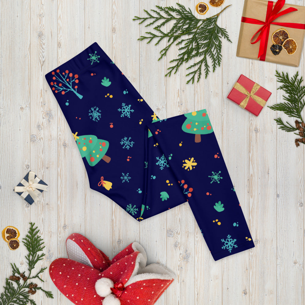 Christmas Leggings, Blue snowflakes Xmas Tree Yoga Pants Printed Cute Graphic Workout Running Gym Fun Designer Tights Gift Starcove Fashion