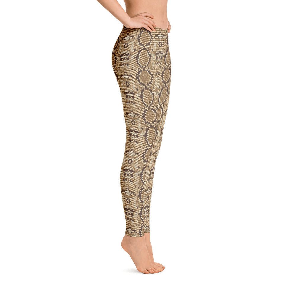 Printed Snakeskin Leggings, Animal Print Brown Geometric Pattern Printed Yoga Pants Cute Graphic Workout Party Festival Fun Designer Gift for Her Starcove Fashion