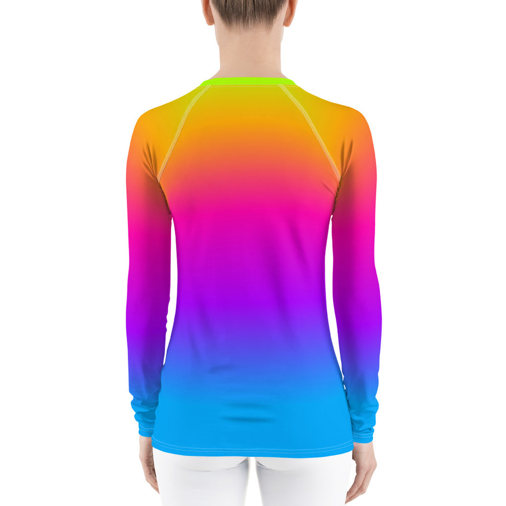 Women's Rash Guard, Pop Rainbow Colors, Neon Tie Dye Surf wear, Printe ...