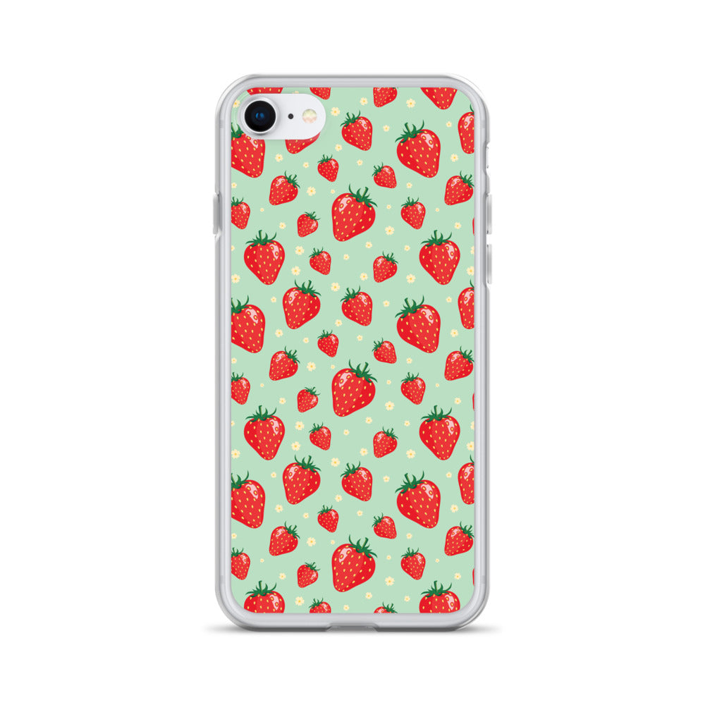 Strawberry iPhone 15 14 13 Pro Max Case, Red Fruit Green Cute Art