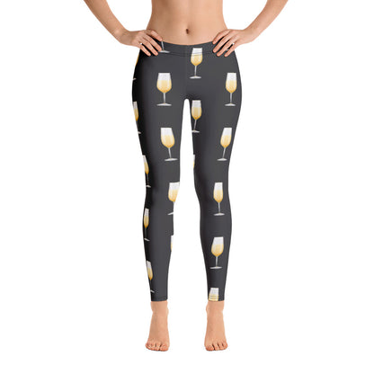 Champagne Print Glasses Leggings, Cheers Glass Bubbles Drinking, Classy for Party Dark Grey Birthday Workout Running Yoga Pants Starcove Fashion