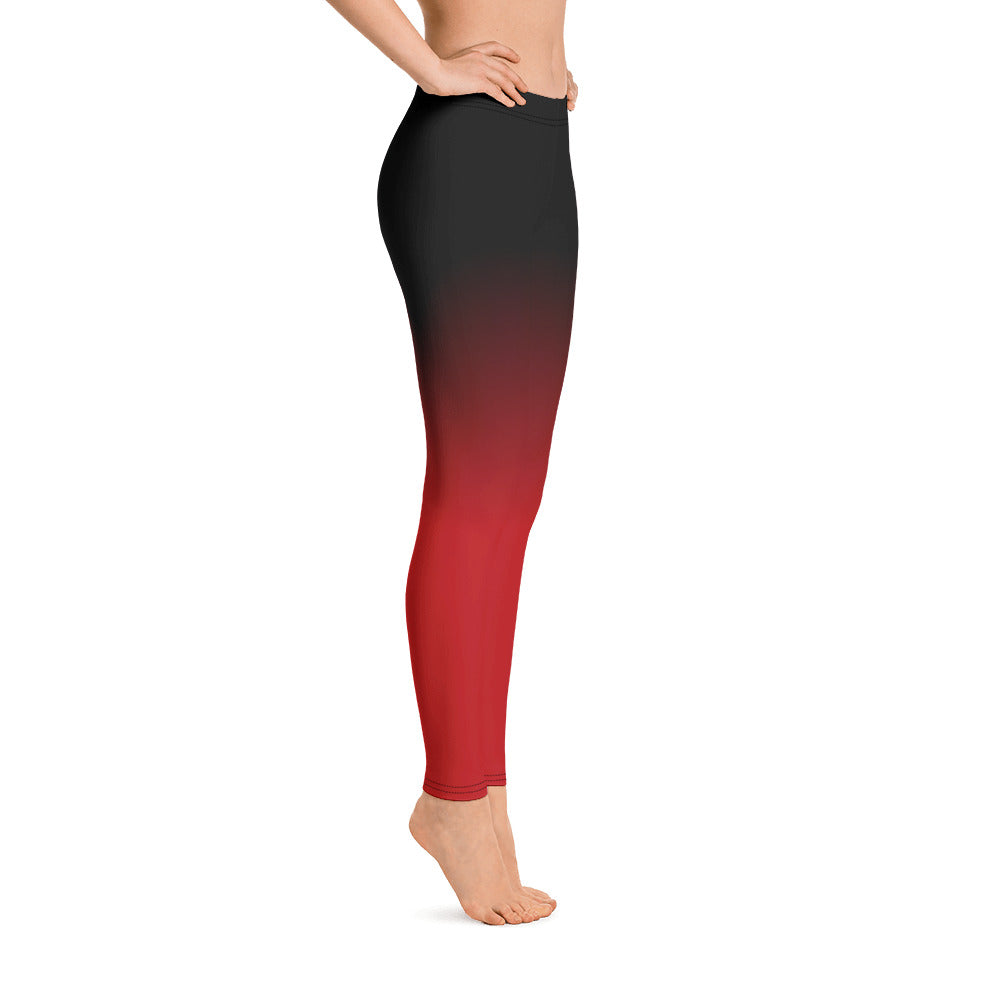 Black and Red Ombre Yoga Leggings, Gradient Womens Workout Dip Tie Dye Workout Pants Printed Sexy Leggings Festival Tights Starcove Fashion