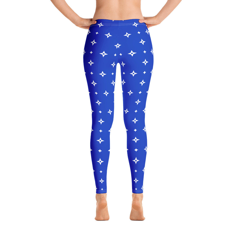 Royal Blue Stars Leggings for Women, Monogram Printed Yoga Pants Cute Print Graphic Workout Running Gym Designer Tights Gift Her Activewear Starcove Fashion