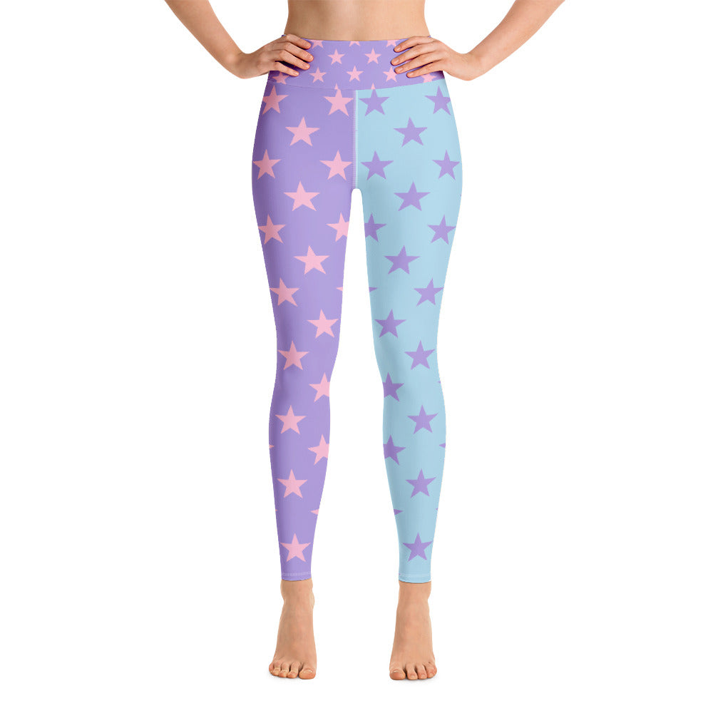 Star Leggings, Color Block Pastel Purple Blue Pink Workout Party Gym Yoga Pants Leggings Starcove Fashion