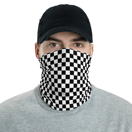 Black White Check Face Mask Neck Gaiter, Checkered Gingham Racing Fabric Cloth Mouth Shield Cover Fashion Half Washable Protection Scarf bandanna Starcove Fashion