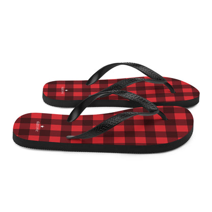 Red Buffalo Plaid Flip-Flops, Checkered Check Square Pattern Thong Sandals Women Men Beach Shoes Starcove Fashion