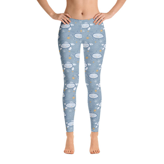 Turtle Leggings, Sea Turtle Pants Ocean Printed Grey Print Yoga Pants Cute Graphic Workout Running Gym Fun Designer Patterned Leggings Starcove Fashion