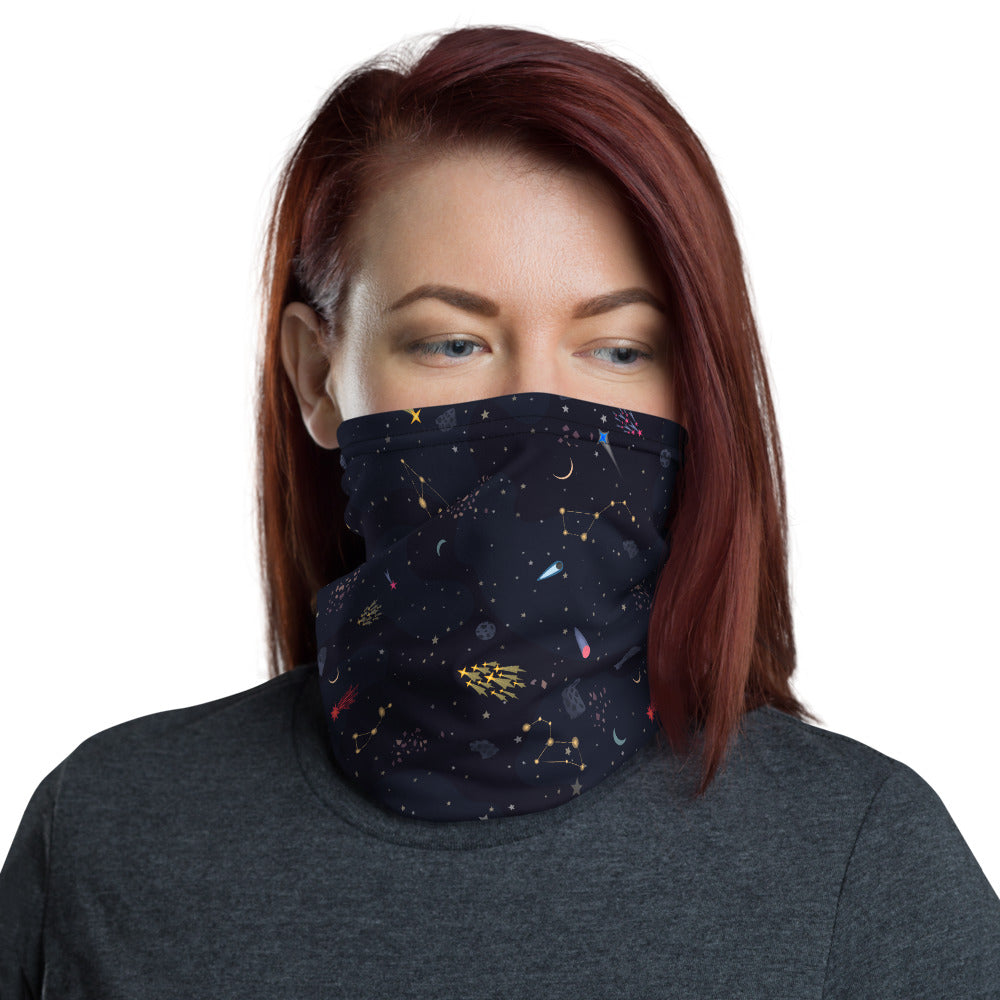 Galaxy Stars Constellation Neck Gaiter Face mask, Outer Space Fabric Cloth Mouth Shield Cover Fashion Half Scarf Protection Headband Bandanna Starcove Fashion