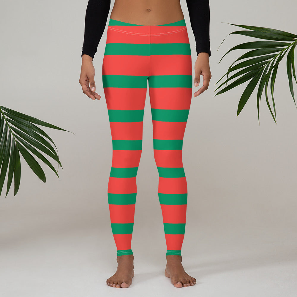 Elf Christmas Leggings for Women, Red Green Striped Ugly Holiday Costume Printed Graphic Yoga Pants Cute Workout Starcove Fashion