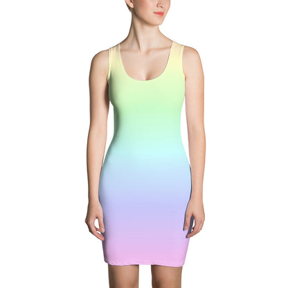 Pastel Rainbow Dress, Bodycon Pencil Fitted Homecoming Pink Ombre Gradient Tie Dye Colorful Design Party Women's Dress Starcove Fashion