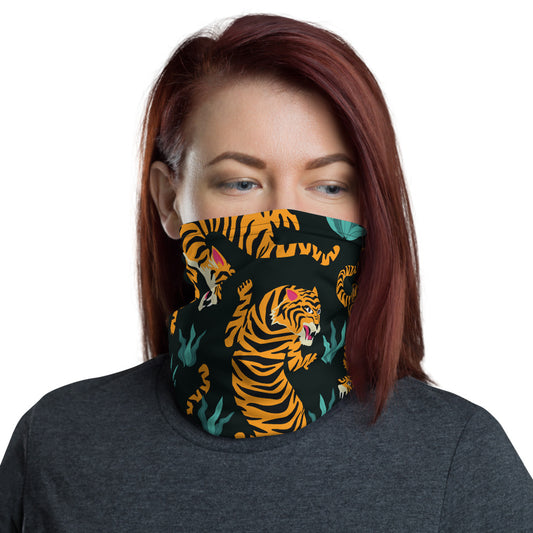 Tiger Face Mask Neck Gaiter, Big Cat Animal Print Fabric Cloth Mouth Shield Cover Fashion Half Washable Scarf Protection Headband Bandanna Starcove Fashion