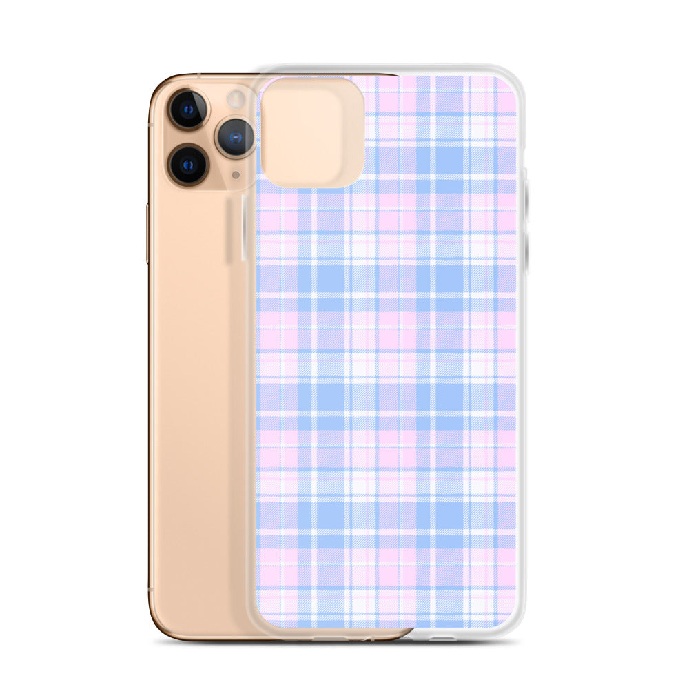 Pastel Plaid iPhone 13 12 Pro Max Case, Pink Blue Tartan Print Cute Gift Aesthetic iPhone 11 Mini SE 2020 XS Max XR X 7 Plus 8 Cell Phone Starcove Fashion