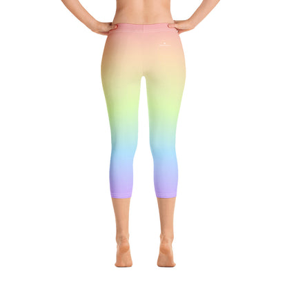 Pastel Rainbow Leggings, Tie Dye Leggings, Pastel Yoga Pants, Ombre Printed Leggings, Colorful Leggings for Women, Cropped workout Capri Leggings Starcove Fashion