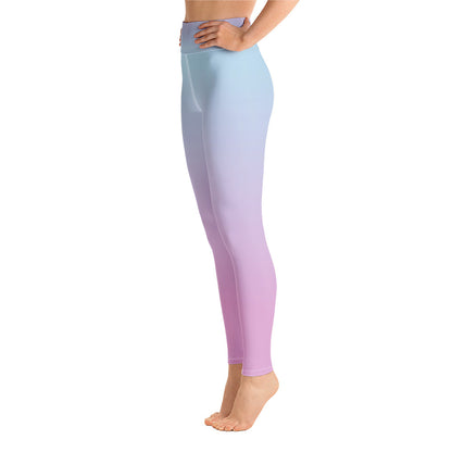 Ombre Pastel Blue Pink Leggings, Gradient Tie Dye Printed Yoga High Waist Pants Cute Print Graphic Workout Running Gym Fun Designer Gift for Her Starcove Fashion