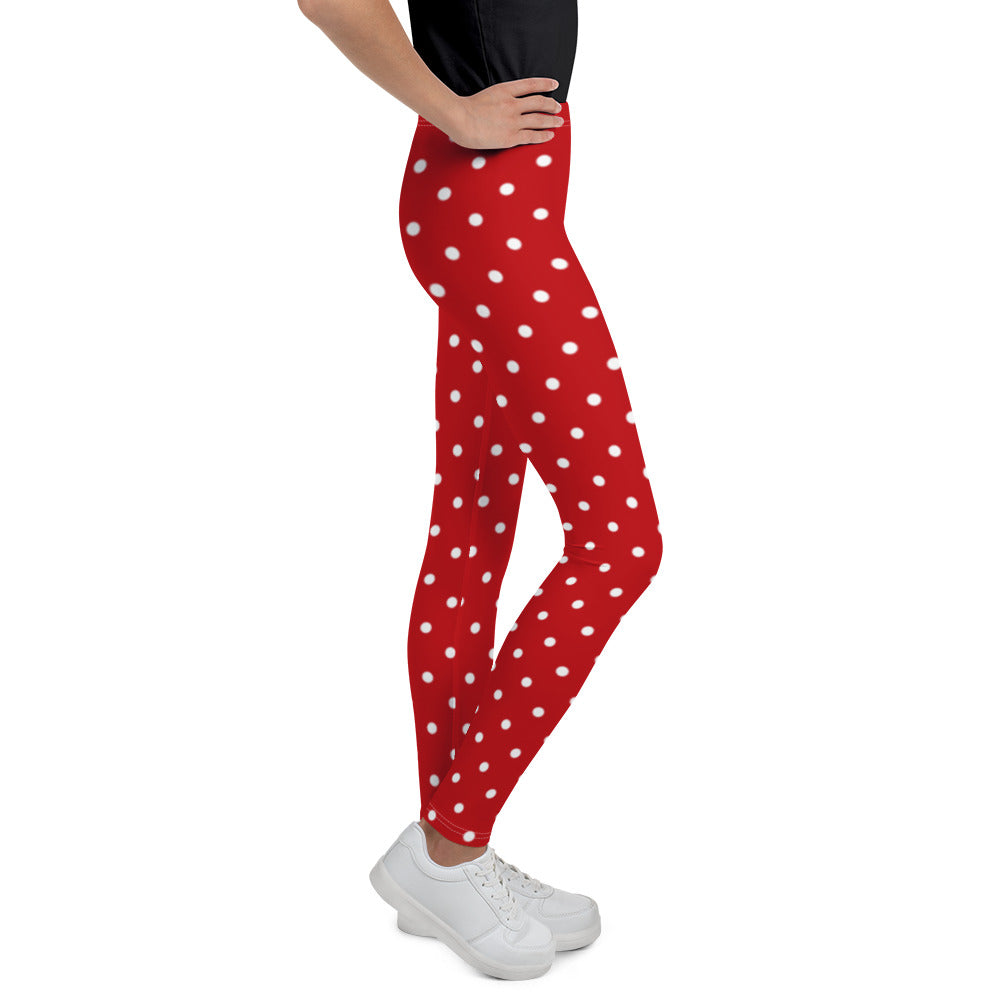 Red and White Polka Dots Girls Leggings (8-20), Kids Youth Teen Tween Christmas Holiday Workout Running Cute Gym Yoga Tights Pants Starcove Fashion