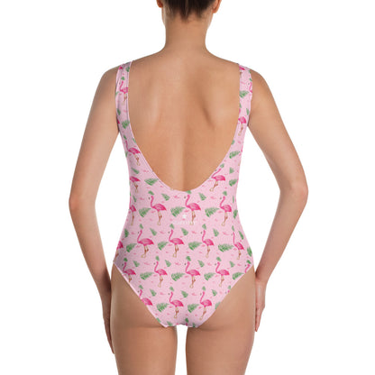 Pink Flamingo One Piece Swimsuit Woman, Cute Designer Pool Party Sexy Tropical Print Swimwear Bathing Suit Flamingle Swimming Starcove Fashion