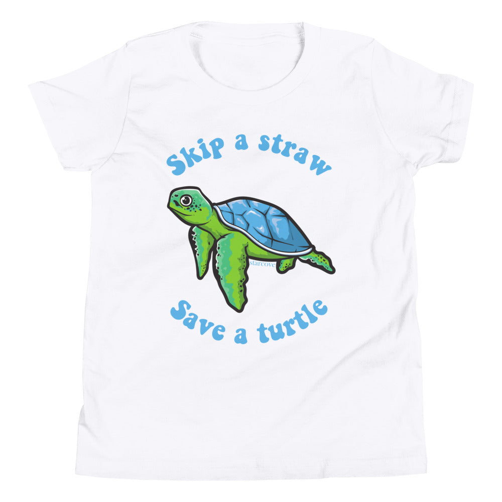 Skip A Straw Save A Turtle Shirt, Teen Tween Girl, Sea Turtle Beach Ocean Lover Gift Youth Kids Aesthetic Short Sleeve T-Shirt Starcove Fashion