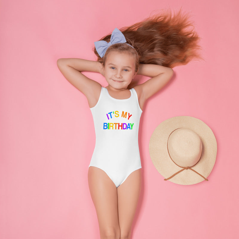 Starcove Fashion It's My Birthday Girls Swimsuit, Kids Bathing Suit Toddler Personalized Custom One Piece Rainbow Little Baby Party Swim Suit Swimwear 6