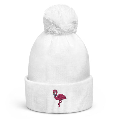 Flamingo Embroidered Pom Pom Beanie, Pink Bird Embroidery Party Men Women Winter Adult Aesthetic Cap Hat Gift Starcove Fashion