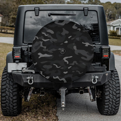 Black Camo Spare Tire Cover, Camouflage Backup Camera Hole Unique Back Extra Wheel Cars RV Men Women Girls Trailer Campers