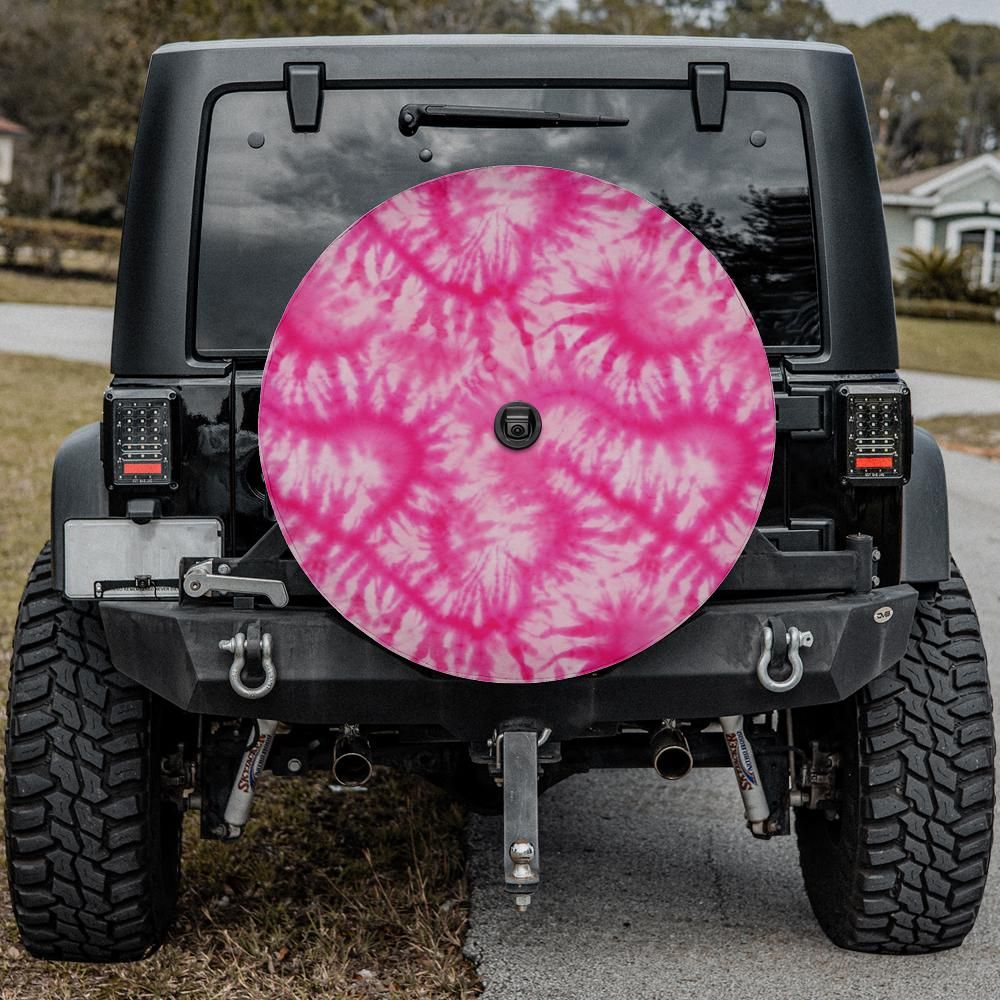 Pink Tie Dye Spare Tire Cover, Backup Camera Hole Unique Back Wheel Cars RV Men Women Girls Trailer Campers Starcove Fashion