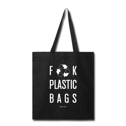 Fuck Plastic Bags, Tote Bag Recycle & Reuse, Funny No Plastic Free Shrink Plastic Environment Awareness Activist Cotton Canvas Tote Bag Starcove Fashion