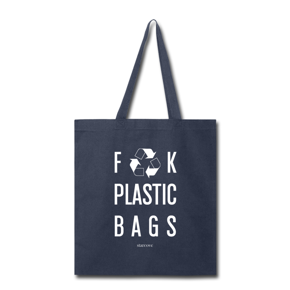 Fuck Plastic Bags, Tote Bag Recycle & Reuse, Funny No Plastic Free Shrink Plastic Environment Awareness Activist Cotton Canvas Tote Bag Starcove Fashion