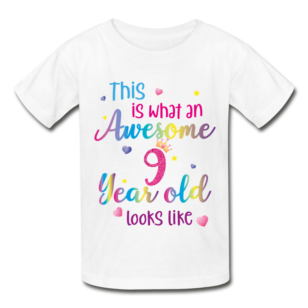 This is What an Awesome 9 Year Old Looks Like Kids Shirt, Birthday 9th Nine Year Fun Rainbow Party Gift Kids Crewneck Girls YouthTee Starcove Fashion