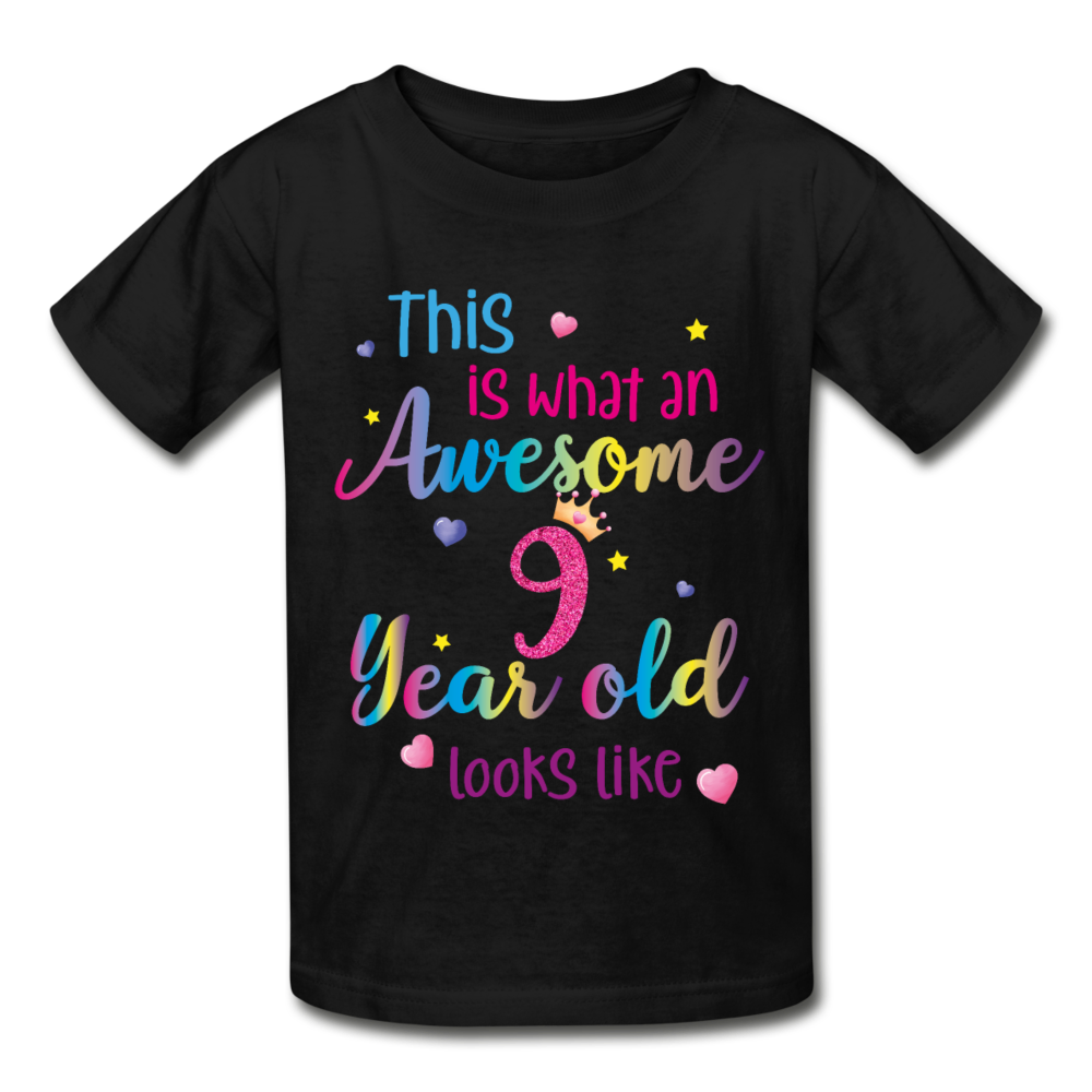 This is What an Awesome 9 Year Old Looks Like Kids Shirt, Birthday 9th Nine Year Fun Rainbow Party Gift Kids Crewneck Girls YouthTee Starcove Fashion