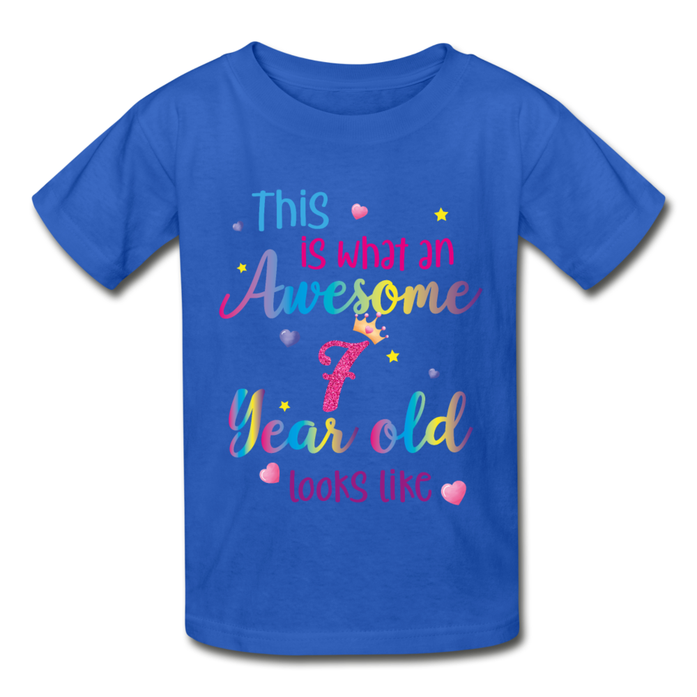 This is What an Awesome 7 Year Old Looks Like Kids Shirt, Birthday 7th Seven Year Fun Rainbow Party Gift Kids Crewneck Girls Classic Tee Starcove Fashion