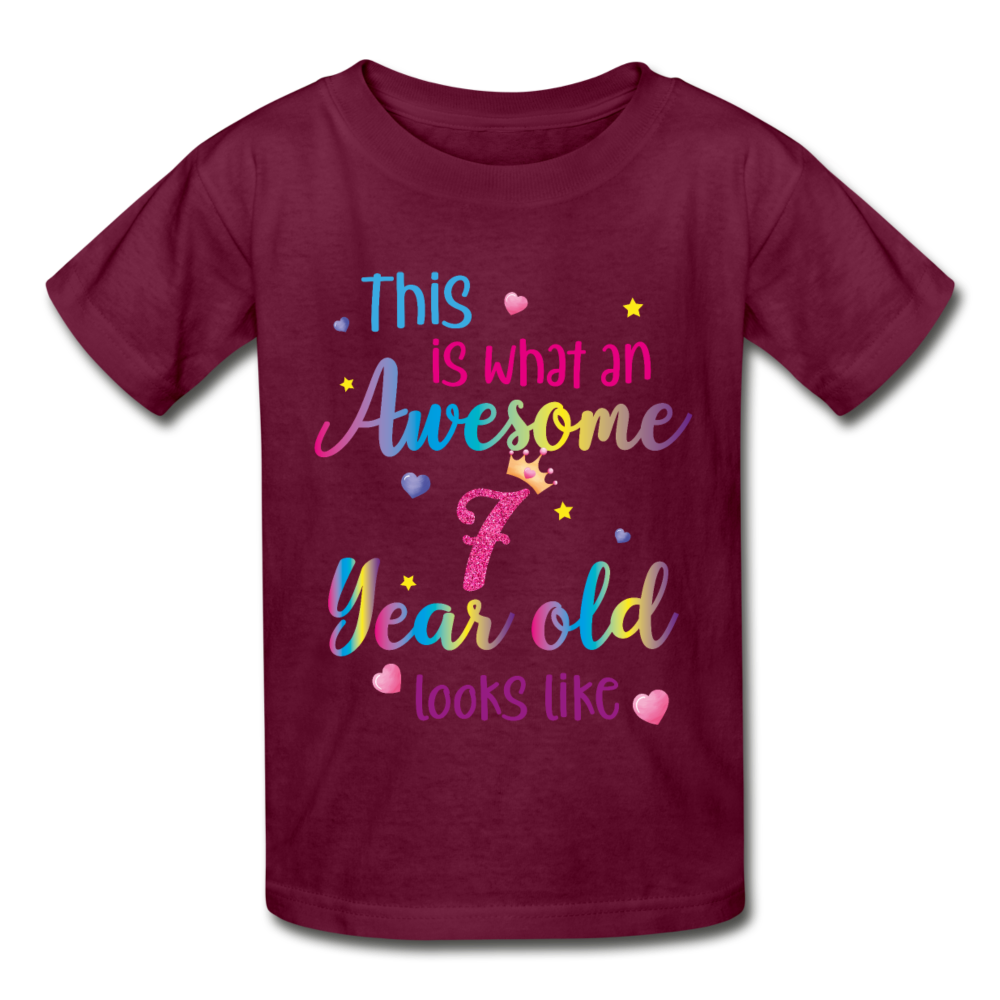 This is What an Awesome 7 Year Old Looks Like Kids Shirt, Birthday 7th Seven Year Fun Rainbow Party Gift Kids Crewneck Girls Classic Tee Starcove Fashion