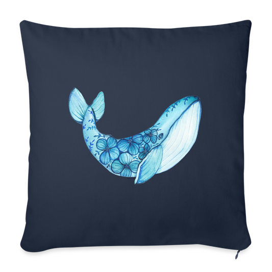 Blue Whale Pillow Case, Watercolor Ocean Square Cotton Throw Decorative Cover Room Décor Floor Couch Cushion 18 x 18" - navy