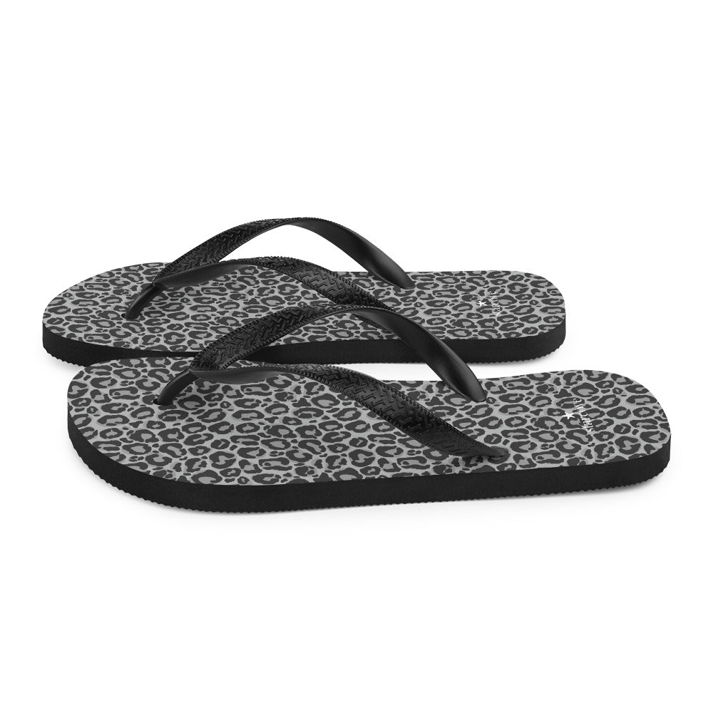 Grey Leopard Flip Flops, Animal Print Comfortable Footwear Thong Sandals Summer Woman Men Beach Print Rubber Shoes Starcove Fashion
