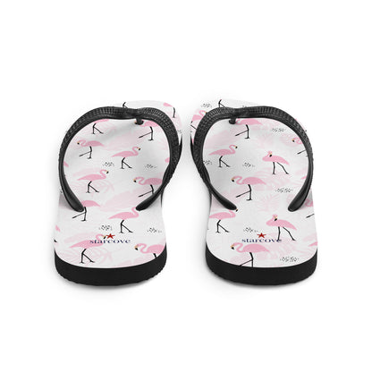 Pink Flamingo Flip Flops, Tropical White Comfortable Footwear Thong Sandals Summer Woman Men Beach Print Slip On Rubber Shoes Starcove Fashion