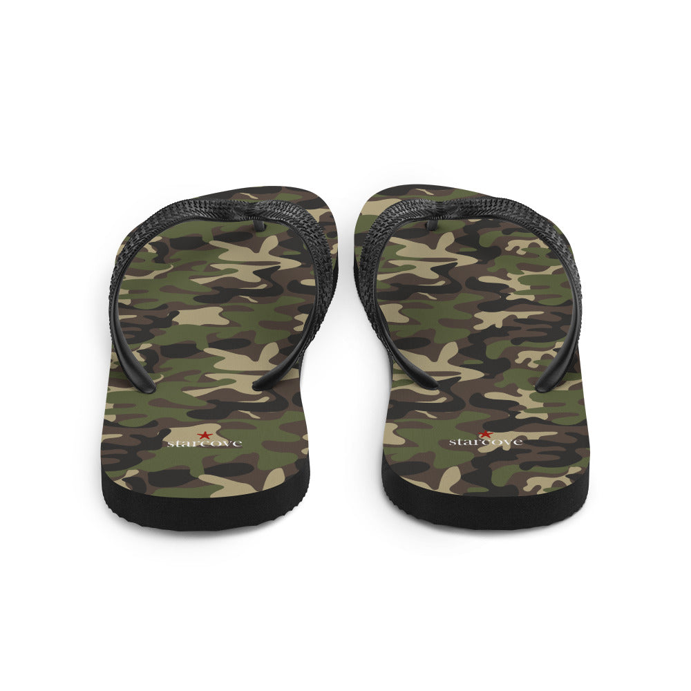 Camo Flip Flops, Camouflage Army Green Comfortable Footwear Thong Sandals Summer Woman Men Beach Print Rubber Slip On Shoes Starcove Fashion