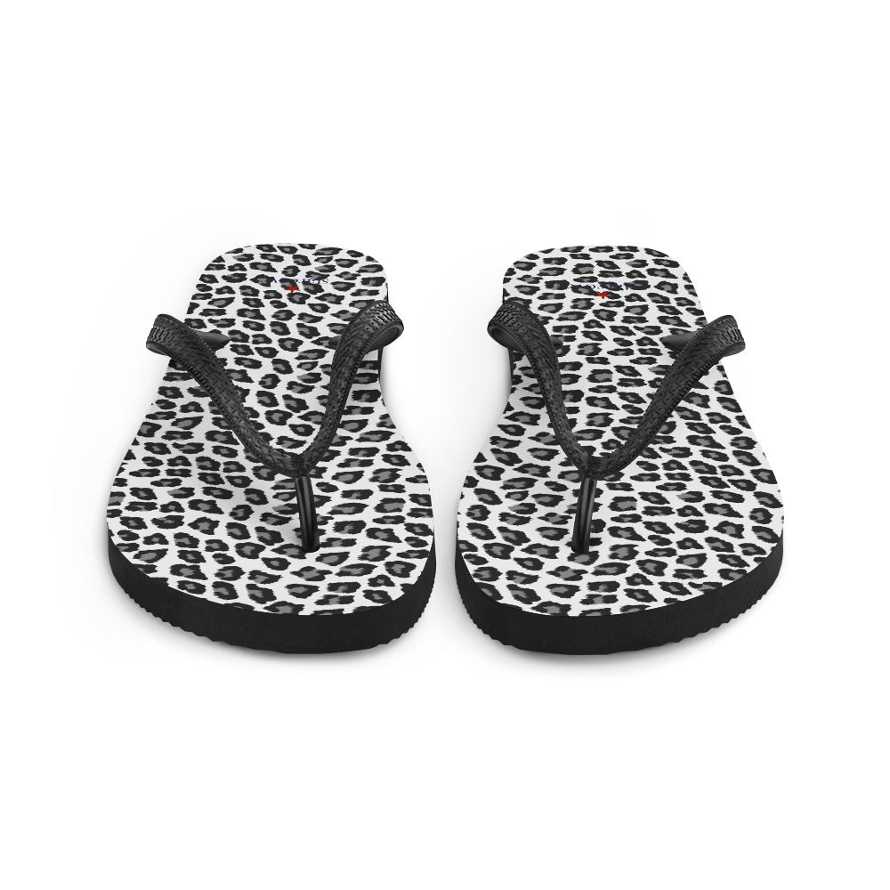 Snow Leopard Flip Flops, Animal Print Black White Comfortable Footwear Thong Sandals Summer Woman Men Beach Print Rubber Slip On Shoes Starcove Fashion