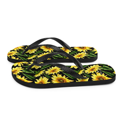 Sunflower Flip Flops, Floral Flower Footwear Green Tropical Yellow Flowers Thong Sandals Summer Woman Men Beach Print Shoes Starcove Fashion
